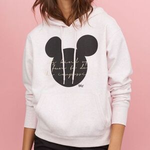 H & M Mickey Mouse Disney Hoodie Pale Pink Black Size M